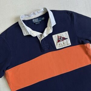 Polo Ralph Lauren Yacht Club Polo Shirt Color Block Rugby Men L Blue Orange